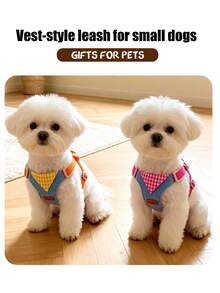 1 Set Pet Harness And Leash Set, Dog And Cat Denim Anti-Pull Harness, Adjustable Durable Dog Vest, Personalized Pet Gear - Multicolor - View 3