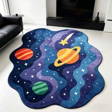 1pc-Cartoon Planet Bedroom Carpet, Short Pile Easy To Clean, Asymmetrical Bedroom Rug, Game Room Mat, Cute Home Decor Carpet - Multicolor - View 2