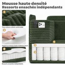 Sofá con cojín de compresión de 200 * 100 cm, sofá de suelo de baldosas de pana sin montaje con bolsillos de almacenamiento, sofá cama modular para salón o dormitorio. - Verde Oscuro - Ver 4