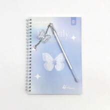A5 Spiral Notebook + Butterfly Ballpoint Pen, With Double Coil – 60 Pages Per Book, Exquisite Love Letter And Butterfly Pattern Design, Inner Pages With Grid Paper Diary, Suitable As Gift, Office/School Supplies, Guest Birthday Gift, Graduation Party Supplies, 2026 Graduation Party Supplies, Graduation Ceremony - A - View 6