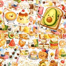 50Pcs Cute Smiling Food Stickers, Waterproof Hand Drawn Breakfast Noodle Fruit Snack Decals For Skateboard Laptop Car Water Bottle - A - View 4