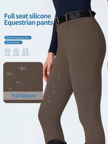 ROYALS MATTINI Women's Equestrian Cycling Pants With Convenient Pockets On Both Sides, Suitable For All Seasons, High Waist Butt-Lifting, All-Match Solid Color Minimalist Versatile, Positioning Print Durable Riding Pants, Professional Competition Training Outdoor Sports Pants - Coffee Brown - View 2