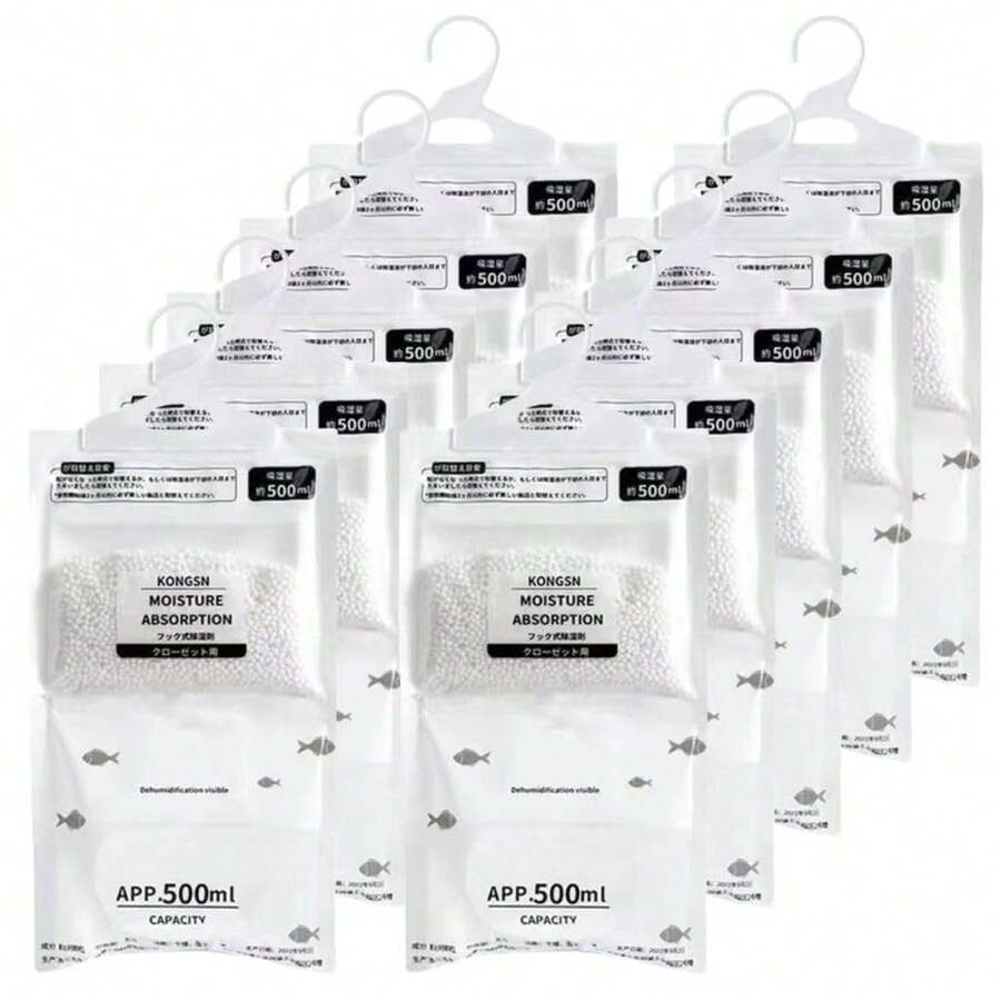 1-60PCS/SET Hanging Moisture Absorber Bag, 500ml Unscented Closet Dehumidifier, Visible Water Collection Desiccant For Wardrobe And Bathroom