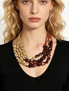 Collar de cuentas de resina multicapa estilo europeo y americano, gargantilla vintage exagerada con bloques de color, accesorio de cadena para la clavícula de diseño de nicho - Multicolor - Ver 8