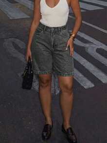 Women's Plus Size Casual Knee-Length Loose Fit Denim Shorts For Summer Vacation, Beach, Country Music Concert - Grey - View 1