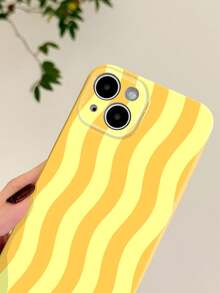 1pc Minimalist Fresh Wave Stripe Pattern Perforated Glossy Film Full Coverage Hard Phone Case Suitable For Samsung/ 11/12/13/14/15/16 Pro Max - Multicolor - View 4