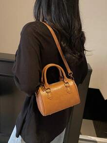 Dedoo New Solid Color Geometric Print PU Leather Vintage Fashion Versatile Women's Handbag/Shoulder Bag - Brown - View 3