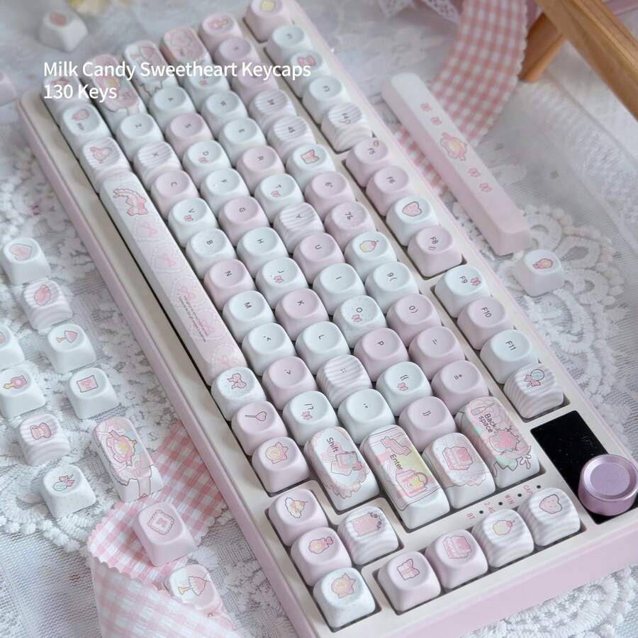 牛奶糖甜心粉 PBT 鍵帽，高美感 5 面熱昇華 MOA 軸體，兼容機械鍵盤 - 查看 1