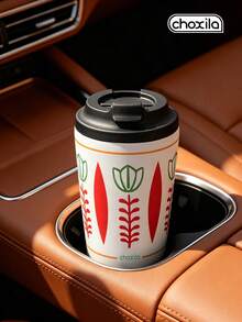 choxila 1pc 350ml Vintage Tulip Floral Vacuum Insulated Tumbler, White Stainless Steel Travel Coffee Mug With Leak-Proof Lid, Suitable For Car/Office And Daily Use, Perfect For Women, Girls And Commuters - Red and White - View 7