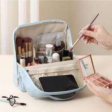 PU Large Capacity Vertical Makeup Bag, Portable Handheld 3D Non-Collapsible Storage Bag, Travel & Outdoor Partitioned Toiletry Bag - Multicolor - View 4