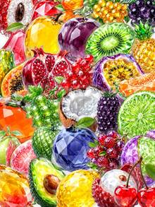 50pcs Shiny Gem Tropical Fruit Sticker Pack, Crystal Cut Assorted Summer Fruit Vinyl Stickers, Suitable For Notebooks, Luggage, School Diaries, Scrapbooks, Back To School Season - Multicolor - View 1