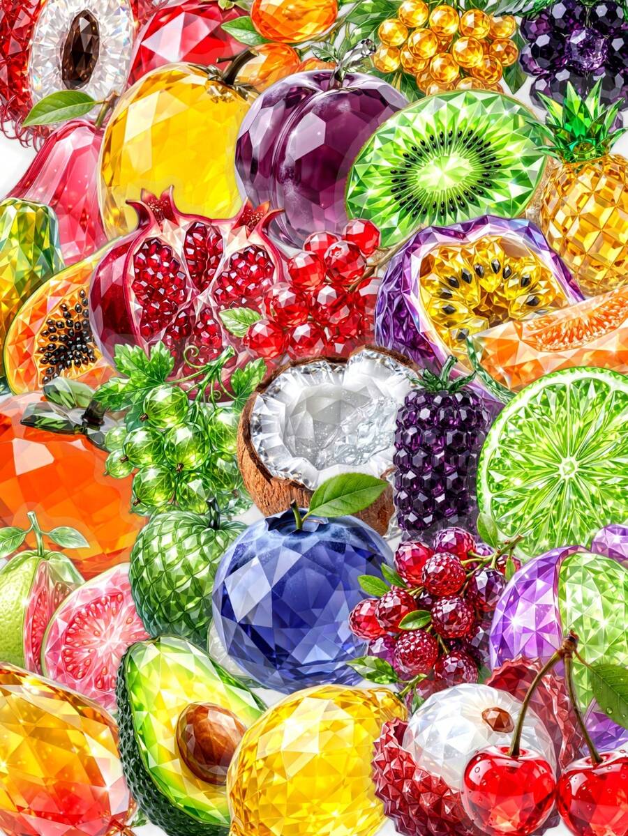 50pcs Shiny Gem Tropical Fruit Sticker Pack, Crystal Cut Assorted Summer Fruit Vinyl Stickers, Suitable For Notebooks, Luggage, School Diaries, Scrapbooks, Back To School Season - Multicolor - View 1