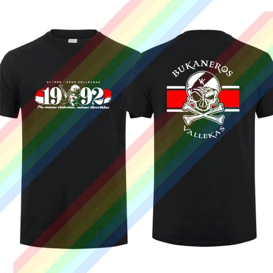 Camisa de algodón para hombre verano 2025 Bukaneros negra reversible con gráfico Vallecanos Rvm Clase Obrera Ultras estilo Y2K cool - Color 1 - Ver 1