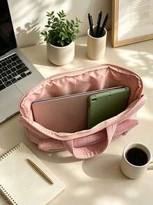 Custom Embroidered Name Laptop Sleeve, Personalized Text Corduroy Laptop Inner Bag With Handle, Multi-Pocket Shockproof Laptop Protective Case, Suitable For 13/14/15 Inch - Multicolor - View 5