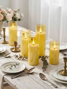 5pcs Flameless Candle Lights Set With Timer Remote Control, Battery Operated Odorless Flameless Candles, Suitable For Halloween, Christmas, Mother's Day, Valentine's Day, Birthday, Wedding, Party, Dining Table, Holiday - Yellow - View 6