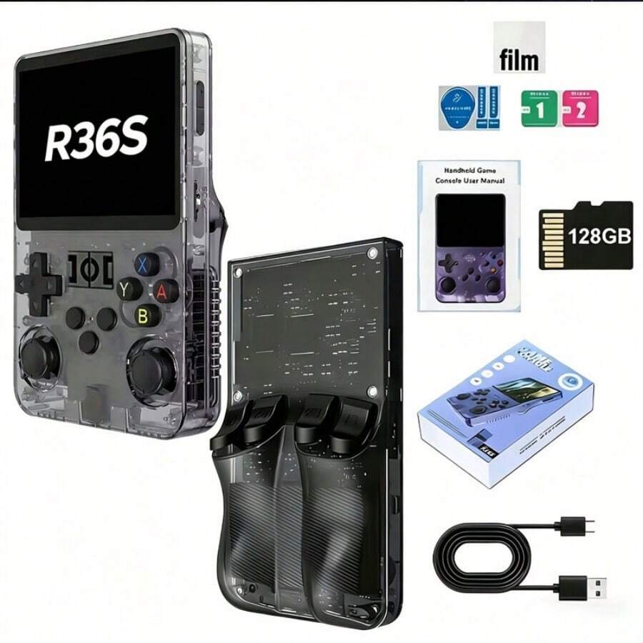 R36S Retro Handheld Game Console - 128GB Portable Gaming Device with a 3.5-inch HD Screen. This convenient, "pick up and play" gadget is easy to carry and available in three colors, making it the perfect Christmas gift for gaming enthusiasts