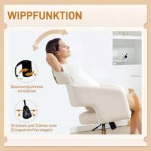 Office Chair With Casters, Velvet-Look Upholstery, Height Adjustable And Tiltable, Cream White - White - View 5