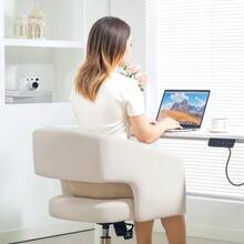 Office Chair With Casters, Velvet-Look Upholstery, Height Adjustable And Tiltable, Cream White - White - View 4