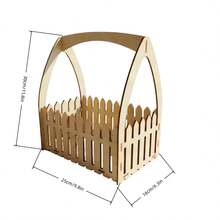 ALTUTU 1pc Picket Fence Wooden Handheld Gift Basket | Wedding Favor Candy Flower Storage Hamper For Birthday Holiday Gift Packaging - View 6