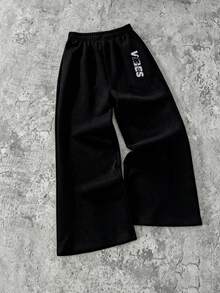 Big Boys "Vibes" Letter & Coconut Tree Print Crew Neck Sweatshirt & Pants Set, Fashionable & Comfortable New Style For Autumn/Winter - Multicolor - View 6