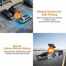 SIDAKEYE Cámara Dual para Automóvil DVR 1080P, Cámara Frontal 1080P y Cámara Trasera 480P, con Visión Nocturna Infrarroja, Accesorios para Automóvil | Cámara DVR para Automóvil | Grabadora para Automóvil | Monitoreo de Estacionamiento, con Visión Nocturna Infrarroja Incorporada, Grabación en Bucle - A - Ver 4