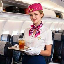 4件組女款空服員制服配件套裝，含帽子、圍巾、手套，萬聖節服裝配件 - 彩色 - 查看 2