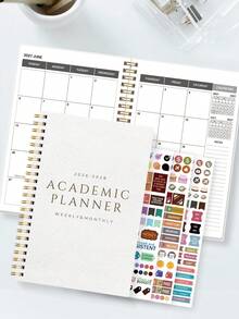 Trees 1pc A5 2026.7-2028.6 Academic Planner, Includes Budget Stickers, Weekly & Monthly Planner Spiral Bound Notebook, Minimalist White Cover, Suitable For Class Schedule, Exams, Assignments, Bills, Appointments & Daily Organization, Back To School Office Desk Supplies - A - View 3