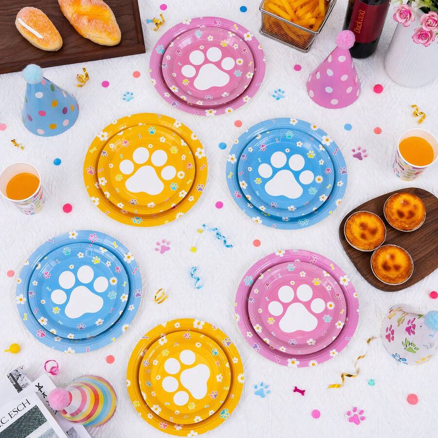 50/25/10pcs Pet Paw Print Disposable Paper Plates, Party Supplies, Suitable For 50 Guests, Disposable Paper Plates Party Tableware For Birthday, Wedding, Party, Family Picnic - View 1