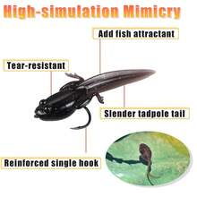 10/20pcs Boxed Bionic Tadpole Lures, Floating Soft Bait With Reinforced Single Hook Design, Highly Realistic And Durable, With Barbed Hook, Suitable For Stream Freshwater And Saltwater Fly Fishing, Ideal For Carp, Catfish, Bass - Black - View 2