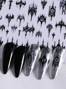 4 Blätter 3D Gothic Stil Nagelaufkleber, Schwarz & Rot Vintage Dunkle Nagelaufkleber, mit Barockmustern, Fledermäusen, Turmschlössern, Kreuzen und Spitzenblumenmustern, Dunkle Hexen Punk Stil selbstklebende Nagelaufkleber, Nagelkunst Dekoration DIY Nagelbedarf - Schwarz - Übersicht 4
