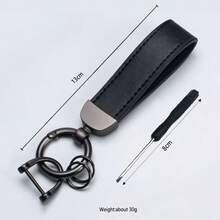 1pc Matte Gun Black Metal Business Leather Key Strap, Wear-Resistant PU Leather Car Key Pendant, Detachable Multi-Ring Key Chain - A - View 5