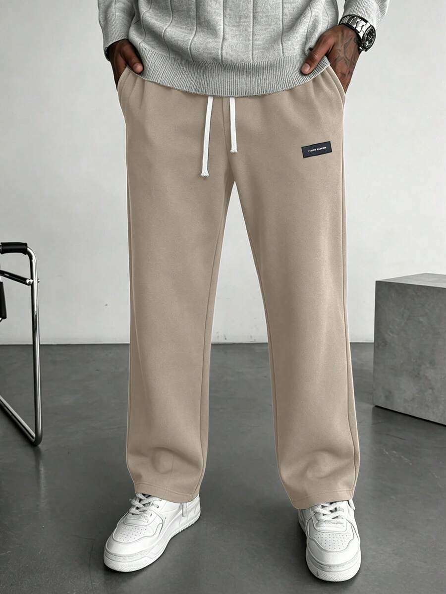 Men's Simple Khaki Drawstring Waist Casual Pants - Khaki - View 1
