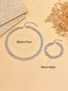 2 Stücke/Set modisches minimalistisches Metall-Uhrenketten-Set, elegante Einzelhalskette & Armband-Kombination, modischer Damen-Hand- & Hals-Schmuck, geeignet für den täglichen Gebrauch und Partys, auch als Geschenk für Freunde und Familie - Silber - Übersicht 4