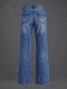 Comfortable Straight-Leg Jeans, Women's, Button Front, Long Casual Fit, Medium Stretch - Dark Wash - View 5