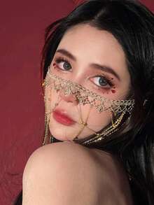 1件仙女流蘇面紗飾品，精緻優雅女性禮物，適合派對、婚禮宴會、舞會面部飾品配件 - 金色 - 查看 5