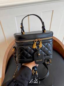 BEIKAMU 1件小眾設計菱格紋手拿方盒包，新季口紅零錢包，優雅鏈條單肩斜挎包 - 黑色 - 查看 5