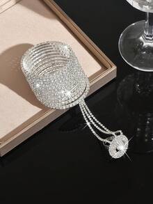 1pc Multi-Layer Crystal Adjustable Ring Bracelet Integrated Chain, Butterfly Shaped Rhinestone Hand Chain, Silver Color Women's Jewelry, Suitable For Bride Party/Ball/Beach Vacation - Multicolor - View 6