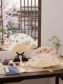 1件復古折扇，流蘇手持竹扇，海棠扇，竹扇，彩繪扇，折疊手扇，婚禮手扇，派對手扇，裝飾扇，優雅休閒風，生日禮物，返校禮物，畢業季禮物，婚禮季禮物 - A - 查看 3
