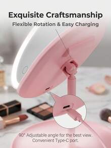 This Touch-Controlled LED Makeup Mirror Features Three-Color Adjustable Brightness, A Round, Rotatable, Rechargeable Design, An LED Ring Light, And A Storage Tray. Suitable For Bedrooms, Bathrooms, And Dressing Tables, It Makes An Ideal Gift. - 星星 - 查看 5