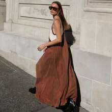 V-Neck Sleeveless Color Blocking Color Clash Swing Dress - 紫紅色 - 查看 2