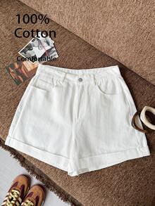 Women's Casual Loose Versatile Denim Shorts With Pockets Summer White - White - View 7