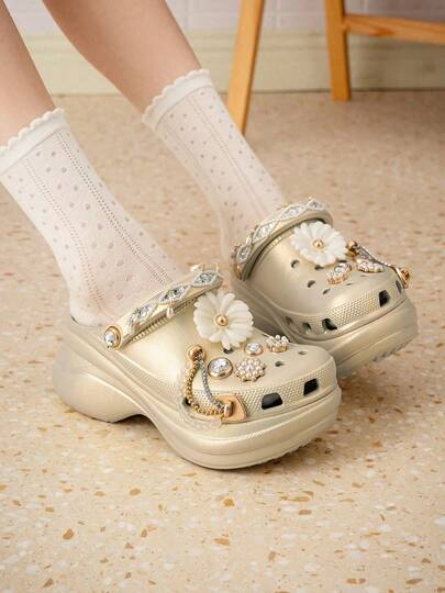 Crocs Women's Slippers/Sandals 2026 New Style Sparkling Bead Decor Bone White Casual Comfortable Everyday Shoes 211519-2Y2