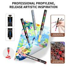 FLYSEA 【Vibrant Acrylic Marker Set】54色系列，12/18/24件裝鮮豔丙烯麥克筆組－中尖筆頭（2-3mm）－適用於石頭彩繪、黑紙、滑板裝飾、木材、塑膠、畫布、聖誕賀卡 - 多色 - 查看 12