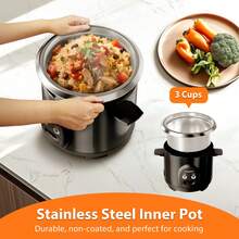 Rice Cooker Moosum 3-Cup, Pengoperasian Sekali Sentuh, Cocok untuk Sushi Jepang Asia, Panci Dalam Stainless Steel, Tutup yang Dapat Dilepas, Penghangat Otomatis, Hitam - Steker Tipe B AS (110-127V) - View 1