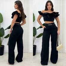 Women's Tailored Trousers With Belt - 黑色的- - 查看 2
