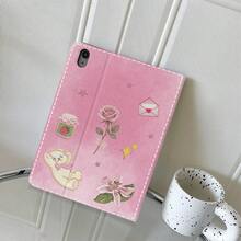 1件粉色縫線泰迪熊玫瑰百合情書草莓罐印花保護殼，附筆槽，適用於 iPad 10代 10.9吋 2022 智慧保護殼/Air 13(M3 2025)/Air 11/11(A16 2025)/Galaxy Tab S10+/S9/A9，相容於 OPPO Pad、MatePad、Pad、Honor Pad、Xiaoxin Pad - 彩色 - 查看 6