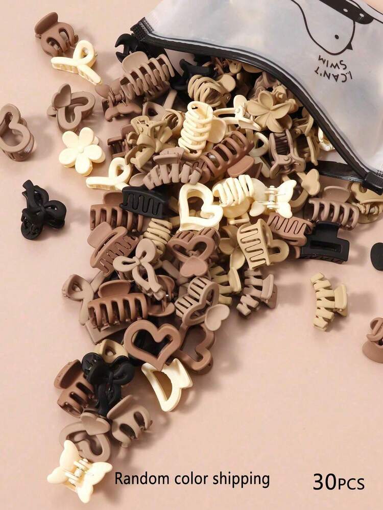 10/20/30pcs Assorted Coffee Color Multi-Style 2.5cm Women Hair Clips, Hair Claw Hairpins For Bun, Bangs, Ponytail (Random Color & Design) - Multicolor - View 9