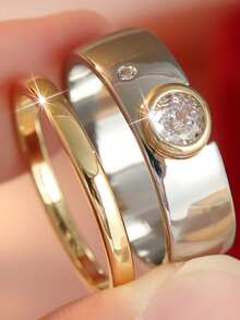 Luxury Stackable Rings - With Cubic Zirconia, Everyday Party Rings - Two-color - View 10