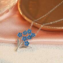 Enamel Blue Flower Pendant, Suitable For Wearing On Various Occasions - Silver - View 4