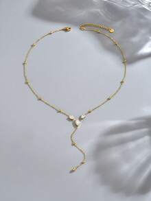 LIEBEIRIS 1pc 18K Gold Plated Y-Shaped Necklace With Water Drop Stone, Stainless Steel Necklace Suitable For Women's Daily Wear And Gift Giving - Gold - View 4